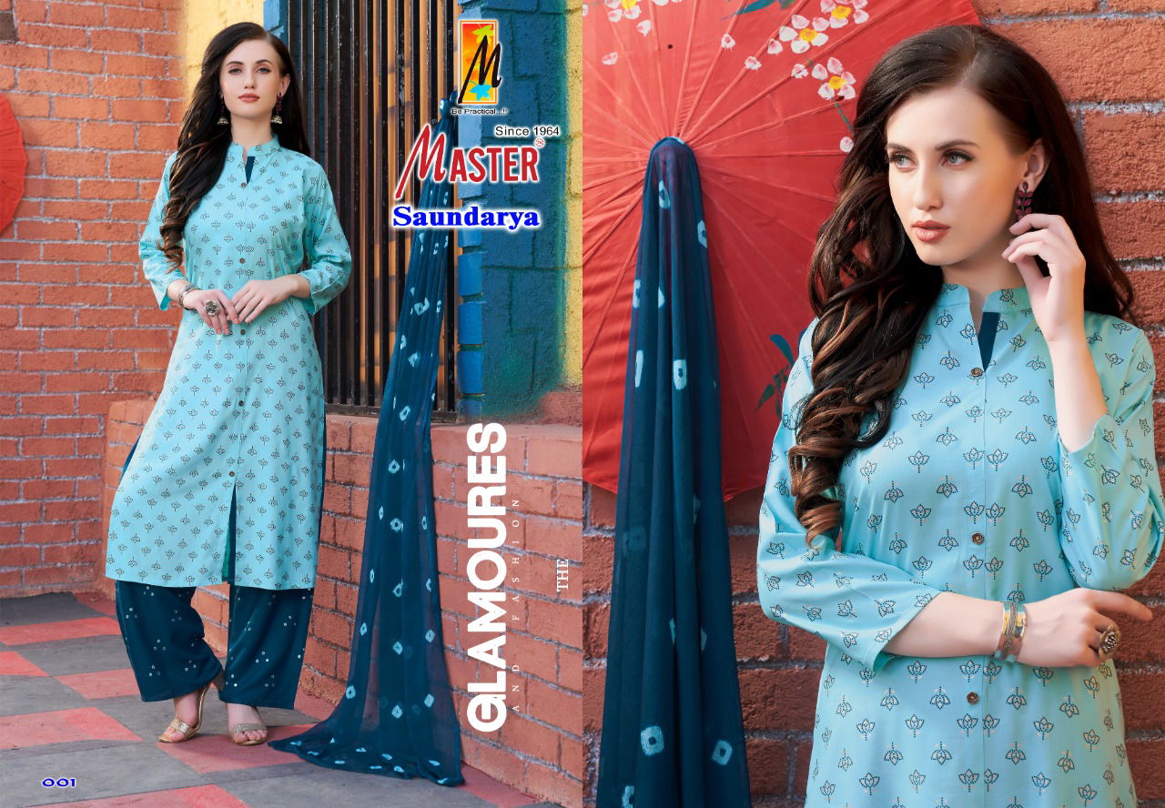 Master Saundarya New Exclusive Wear Rayon Heavy Ready Made Salwar Suit Collection